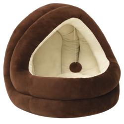 Lit chat polaire marron 40x40x35 cm doux avec balle suspendue