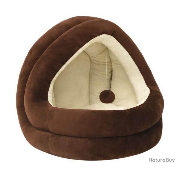 Lit chat polaire marron 40x40x35 cm doux avec balle suspendue