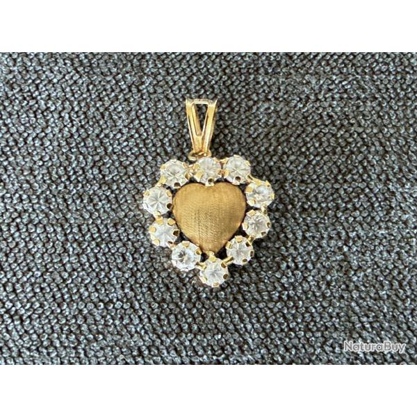 Pendentif f�minin coeur en or massif 18 carats - strass