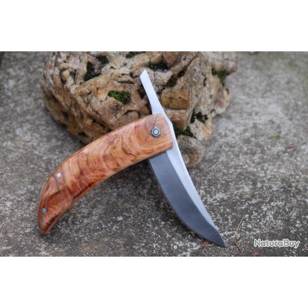 Couteau Pi�montais Manche Bois Lame Trailing Point Acier Carbone 1055 Fabrication Artisanale