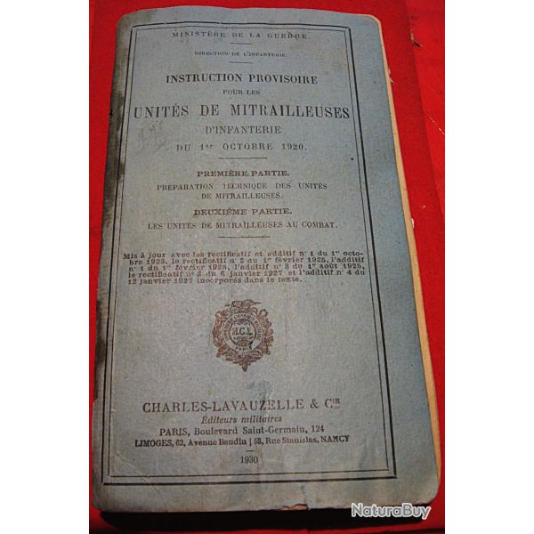 instructions pour mitrailleuse d'infanterie 1920 (Ch Lavauzelle)