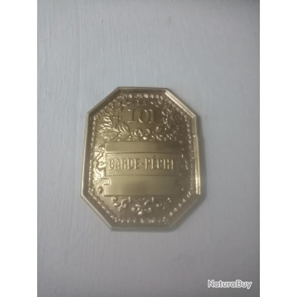 PLAQUE GARDE PECHE m�tal dor�, 8 x 12 cm , 2 trous de fixation sur chaque c�t�,