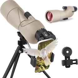 Longue-Vue 25-75&times;60 - Lunette de Vis&eacute;e &Eacute;tanche avec Prisme BAK4 Tr&eacute;pied et Adaptateur T&eacute;l&eacute;phone Kaki