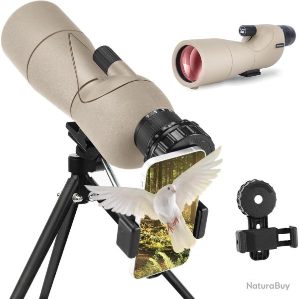 Longue-Vue 25-75�60 - Lunette de Vis�e �tanche avec Prisme BAK4 Tr�pied et Adaptateur T�l�phone Kaki