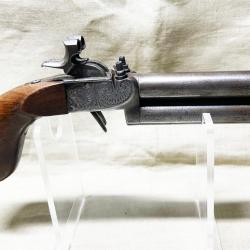 Tr&egrave;s beau pistolet &agrave; coffre &agrave; double canons superpos&eacute;s - Tr&egrave;s bon &eacute;tat - 1830 / 1840 .