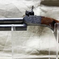 Tr&egrave;s beau pistolet &agrave; coffre &agrave; double canons superpos&eacute;s - Tr&egrave;s bon &eacute;tat - 1830 / 1840 .