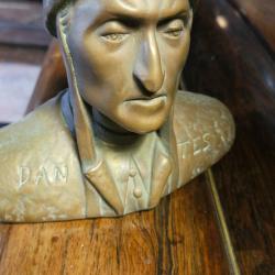 Ancien Buste Dante Alighieri Sculpture M&eacute;tal Patin&eacute; Style Bronze XIXe D&eacute;coration Biblioth&egrave;que
