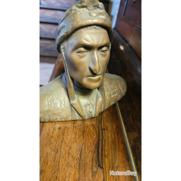 Ancien Buste Dante Alighieri Sculpture M�tal Patin� Style Bronze XIXe D�coration Biblioth�que