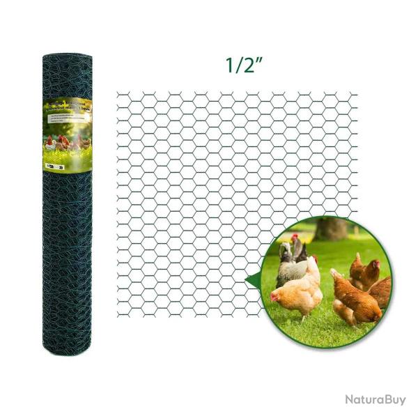 Grillage hexagonale plastifi� vert - Maille 13 mm - H 1m - Rouleau 10 ml