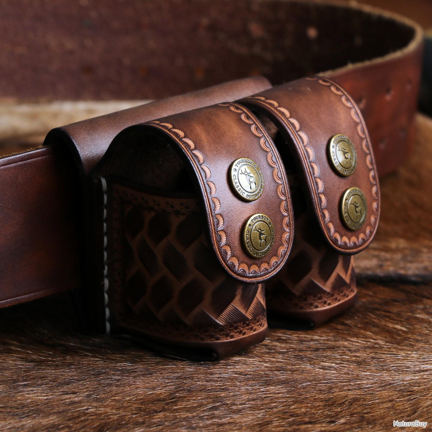 Pochette En Cuir TOURBON Double Speedloader – Étui De Ceinture Pour Chargeur – Marron