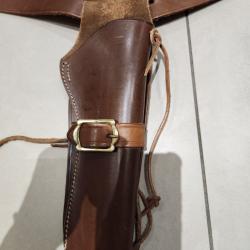 Holster droitier cuir cowboy GIL et cartouchiere