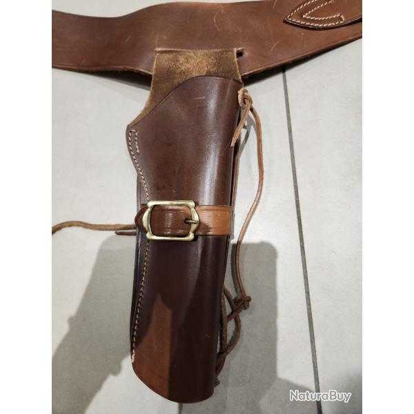 Holster droitier cuir cowboy GIL et cartouchiere