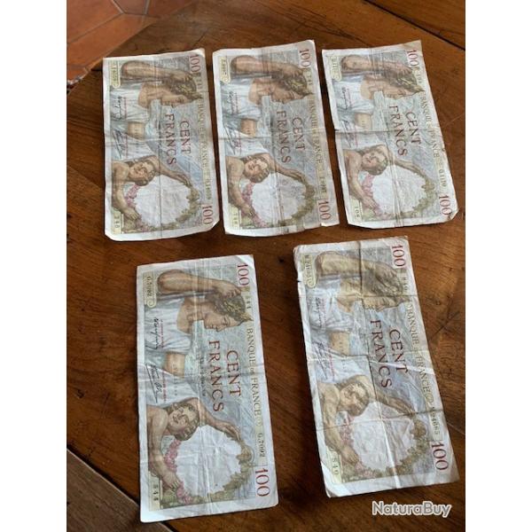 5 Billets de 100 francs