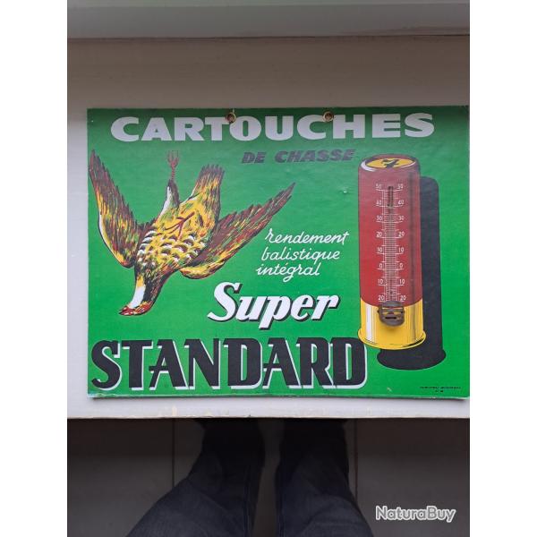Belle plaque publicitaire  ancienne  en carton  avec thermom�tre  pour les cartouches "SUPER  STANDA