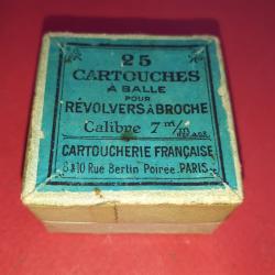 Boite 25 Cartouches  7MM Broche Fabrication Gevelot &agrave; Poudre Noire