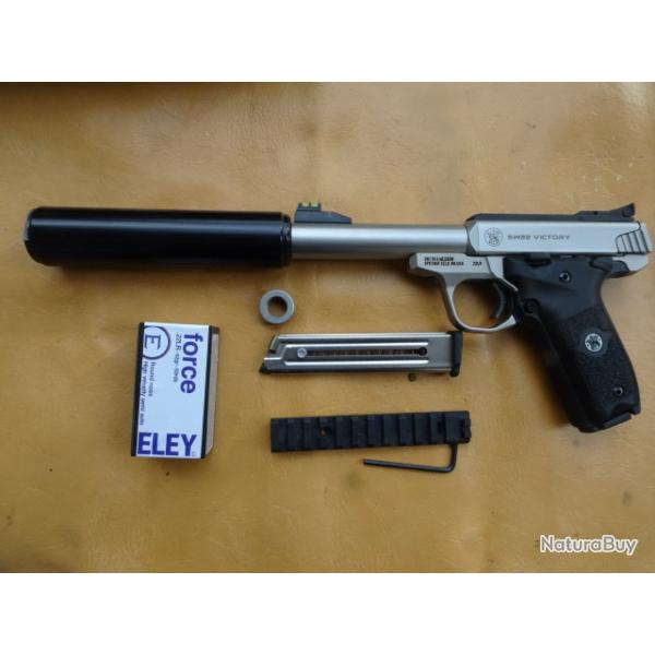 Pistolet Smith & Wesson - S&W 22 Victory - 22 LR - - Canon Filet� avec son reducteur de son