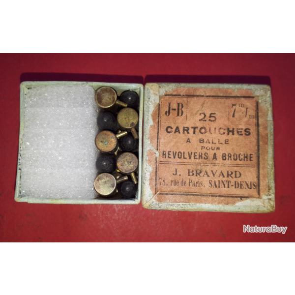Boite incompl�te de 10 cartouches 7MM Broche - Fabrication Armurier J. BRAVARD � Saint Denis