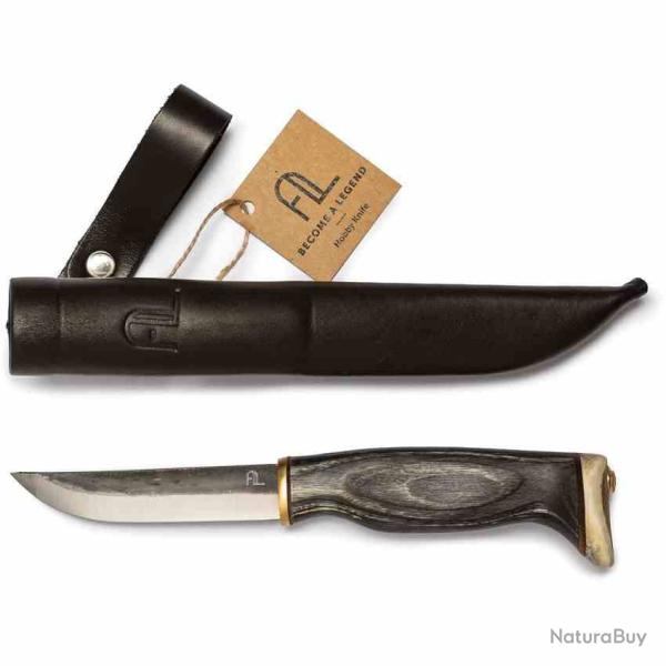 Couteau Arctic Legend Hobby AL-934 Lame Acier Carbone Manche Bouleau Noir Etui Cuir Finland ATL934