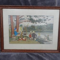 Belle gravure sur le th&egrave;me de la p&ecirc;che par Harry Eliott.