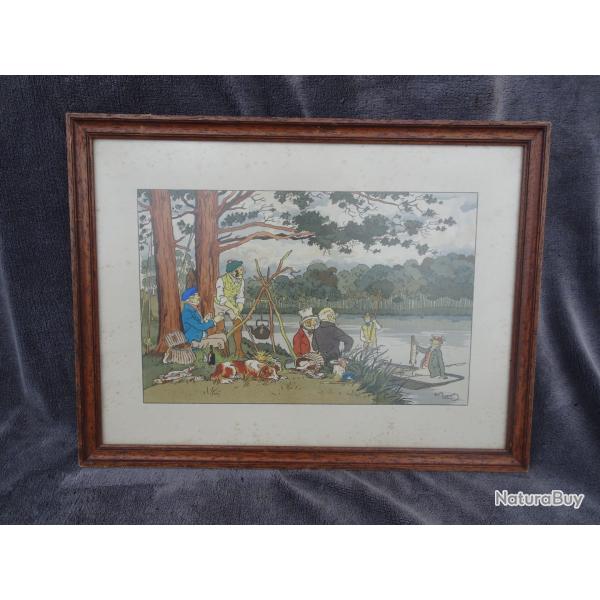 Belle gravure sur le th�me de la p�che par Harry Eliott.