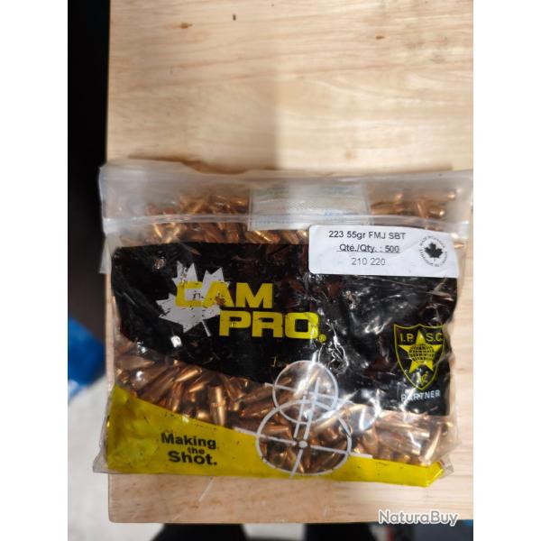 Ogives CAMPRO 223 55gr FMJ SBT x500