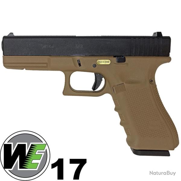 Pistolet Airsoft Gaz WE R17 Gen4 GBB - R�plique Glock 17 Culasse Mobile Tan (WE-G001B-TAN)