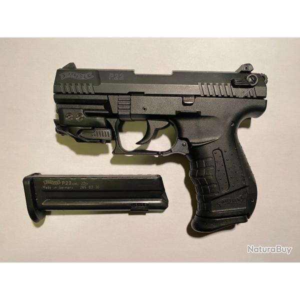 Pistolet WALTHER P22 Semi-Auto 22lr avec viseur laser et 2 chargeurs