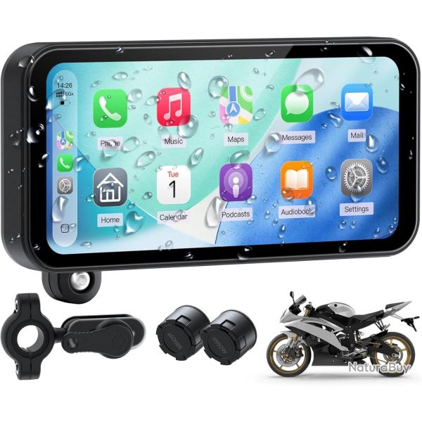 W622 �cran Moto CarPlay sans Fil 6,25" Touchscreen, Compatible avec Apple CarPlay & Android Auto,Nav