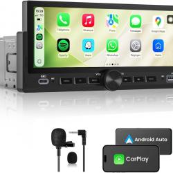 Autoradio 1 DIN, CarPlay Voiture & Android Auto sans Fil, Poste Radio Bluetooth Main Libre, &Eacute;cran Ta