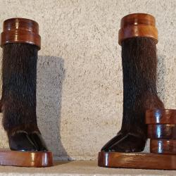 Original ! Duo Bougeoirs sabots pattes de sanglier