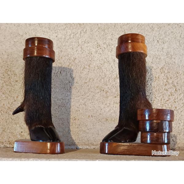 Original ! Duo Bougeoirs sabots pattes de sanglier