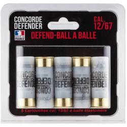 5 cartouches Defend-Ball cal. 12/67 &agrave; balle Elastomere Bior Cal. 12