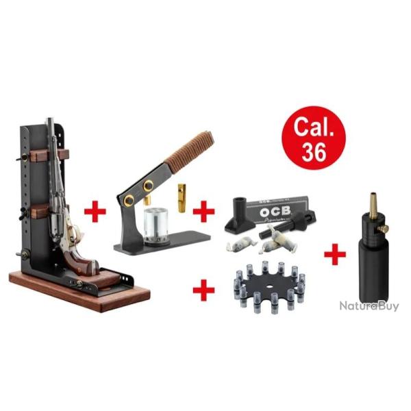 Kit BP Maker Cal 36 : Presse pour barrillet + support + poire + kit cartouches papier + amorceur .36