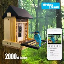 Mangeoire pour oiseaux 1080P avec cam&eacute;ra HD, batterie int&eacute;gr&eacute;e, solaire, 2.4GWIFI, 64GB