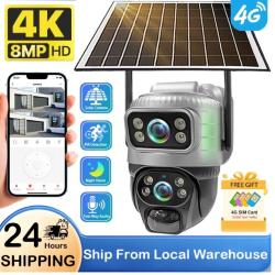 4G cam&eacute;ra de Surveillance solaire double objectif batterie ext&eacute;rieure cam&eacute;ras de s&eacute;curit&eacute; - 128GO