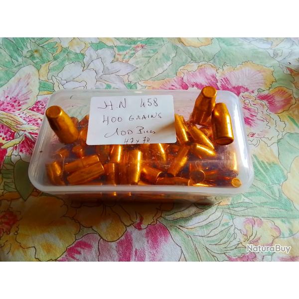 100 ogives 458 h&n plomb cuivre 400 grains