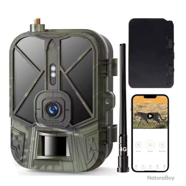 Cam�ra de chasse cellulaire 4G HD avec vid�o en direct, batterie au lithium, 50MP, 4K, application
