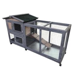 Clapier mobile en bois pour lapin avec parc int&eacute;gr&eacute; - Gris 150x55x86 cm