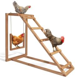 Perchoir poules en bois 1 &eacute;chelle avec balan&ccedil;oire