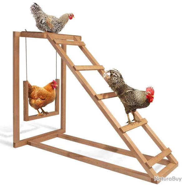 Perchoir poules en bois 1 �chelle avec balan�oire