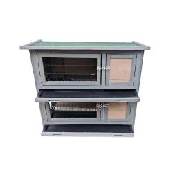 Clapier en bois 2 &eacute;tages pour lapins - Gris - 91,5 x 45 x 81,4 cm
