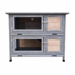 Clapier en bois 2 &eacute;tages pour lapins - Gris - 91,5 x 45 x 81,4 cm