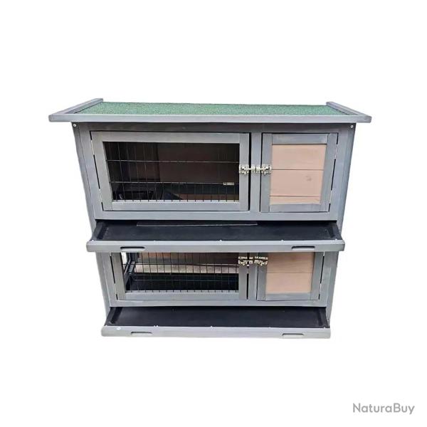 Clapier en bois 2 �tages pour lapins - Gris - 91,5 x 45 x 81,4 cm