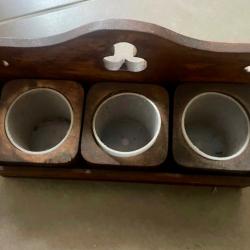 Pr&eacute;sentoir &agrave; suspendre pour 3 pots  en bois