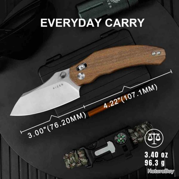 Couteau Kizer Bulldog Lame Acier Nitro-V Satin Manche Mkuruti Wood Clutch Lock KIV3672A2