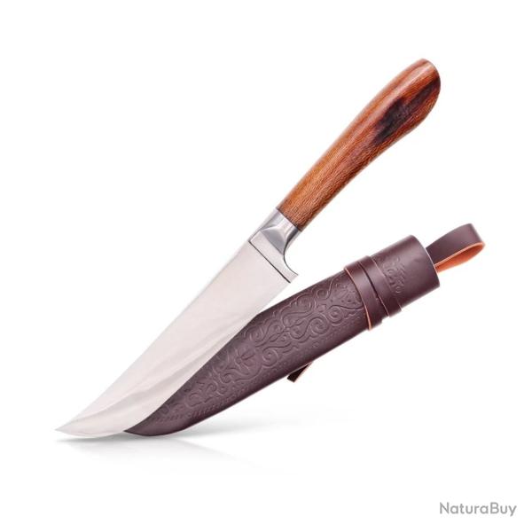Couteau Ouzbek Pchak Compact - 24,5 cm - fair Main - Acier Valve - Manche en �rable Brun