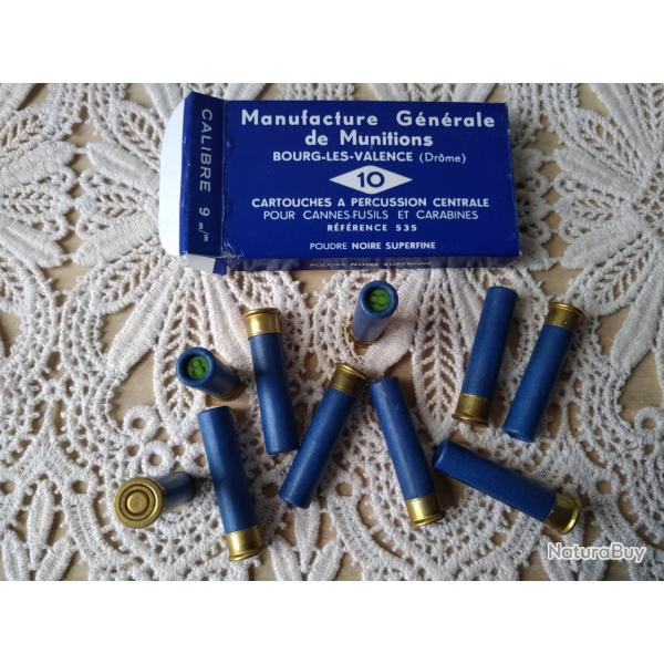Pour CANNE FUSIL : BOITE CARTOUCHES 9mm PERCUTION CENTRALE