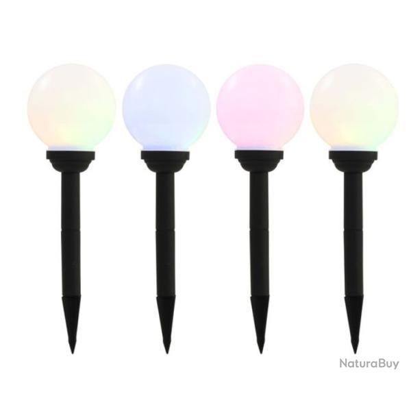 Lampes solaires jardin LED sph�riques 15 cm RVB �tanches lot 4