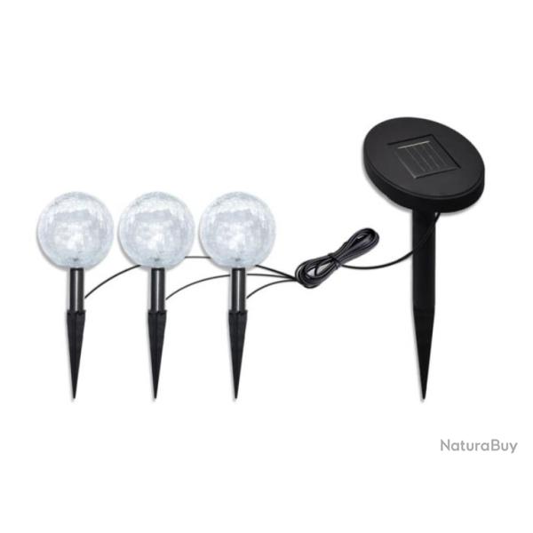Lampes jardin LED solaires boule 9,5 cm verre avec piquet 3 pcs
