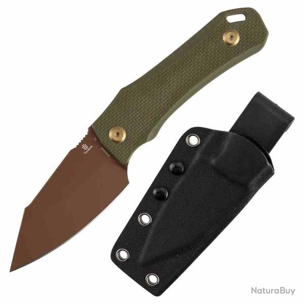 Couteau Tenable Loki Lame Acier D2 Rose Gold Coated Manche Olive Green G10 Etui Kydex G1058A3